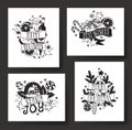 Hand drawn Christmas things on white background. Holidays Creative ink art work. Actual vector doodle drawing