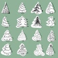 Hand drawing set of Christmas trees.