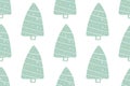 Hand-drawn Christmas tree. Cartoon illustration with Christmas and New year decorations, stars. Doodle seamless pattern isolated Royalty Free Stock Photo