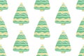 Hand-drawn Christmas tree. Cartoon illustration with Christmas and New year decorations, stars. Doodle seamless pattern isolated Royalty Free Stock Photo