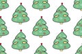 Hand-drawn Christmas tree. Cartoon illustration with Christmas and New year decorations, stars. Doodle seamless pattern isolated Royalty Free Stock Photo