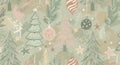 Hand Drawn Christmas Tree Pattern with Ornaments and Stars Festive Design Royalty Free Stock Photo
