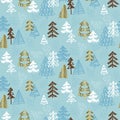 Hand drawn Christmas tree seamless naive pattern