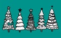 Hand-drawn Christmas tree set. Background of the holidays. isolated against a white background.Vector-based artwork. Royalty Free Stock Photo