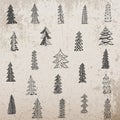 Hand drawn Christmas Tree Set on grunge Background Royalty Free Stock Photo