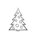 Hand drawn christmas tree. sketchy element for Christmas and New Year greeting card design