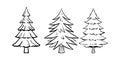 Hand drawn Christmas tree. Vector mini set with cute sketch Christmas trees isolated. Background design, flyer, banner, poster, Royalty Free Stock Photo