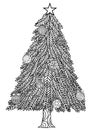Hand drawn Christmas tree zentangle style with Christmas balls and gift boxes. Royalty Free Stock Photo