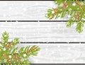 Hand drawn Christmas vector background, white wooden texture with chritmas tree branches, candycanes and gingerbread men Royalty Free Stock Photo
