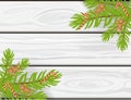 Hand drawn Christmas vector background, white wooden texture with chritmas tree branches, candycanes and gingerbread men Royalty Free Stock Photo