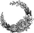 Hand drawn Christmas wreath, pine cone, holly leaves for laser cutting, engraving, coloring or printing. Vector illustration Royalty Free Stock Photo
