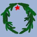 Hand drawn christmas wreath of a spruce branches with a star as a decoration Royalty Free Stock Photo