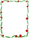 Hand drawn Christms frame with red green traditional ornaments and empty copyspace. December winter xmas decoration