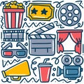 hand drawn about cinema doodle set