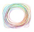 Hand-drawn circle of doodles with empty space for text inside,. black lines cyclic chaotic multi-colored green red purple line on Royalty Free Stock Photo