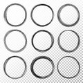 Hand drawn circle line sketch set on transparent background Royalty Free Stock Photo