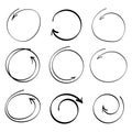 Hand drawn circle line sketch set. Vector circular scribble doodle round circles for message note mark Royalty Free Stock Photo