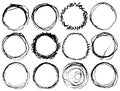 Hand drawn circle line sketch set. Vector circular scribble doodle round frames. Made by pencil or pen. Royalty Free Stock Photo