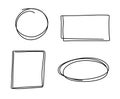 Hand drawn circle, rectangle, oval, square line sketch set. Round frame with Copy Space