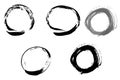 Hand-drawn circles. Monochrome vector rings. isolated design elements in grayscale. Grunge texture. Round print on a