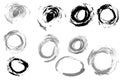 Hand-drawn circles. Monochrome vector rings. isolated design elements in grayscale. Grunge texture. Round print on a