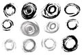 Hand-drawn circles. Monochrome vector rings. isolated design elements in grayscale. Grunge texture. Round print on a