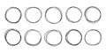 Hand drawn circles. Round doodle frames, sketch line circle and circular scribble ring vector set Royalty Free Stock Photo