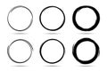Hand drawn circles sketch frame set. Scribble line circle. Doodle circular round logo design drawn by brush. Vector
