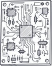 black-fill-hand-drawn-style-circuit-board-chip-electronics Royalty Free Stock Photo