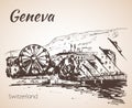 Hand drawn cityscape Geneva, Switzerland. Royalty Free Stock Photo