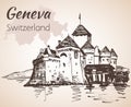 Hand drawn cityscape Geneva, Switzerland. Royalty Free Stock Photo