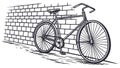 Hand-drawn classic bicycle resting by an old brick wall, vector design Generative AI Royalty Free Stock Photo