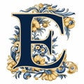 Hand Drawn Classicism Letter E Clipart In Old Gold And Navy
