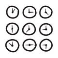 Hand drawn clock vector icons set illustration Royalty Free Stock Photo