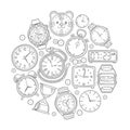 Hand drawn clock, wrist watch doodles time vector concept Royalty Free Stock Photo