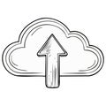 Hand Drawn Cloud and Arrow Symbolizes Upload, Uploading Process and Data Migration to Cloud Royalty Free Stock Photo