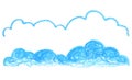 Hand-drawn cloud banner with outline and fill on white background. Children art or kids artclass banner template