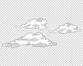 Hand drawn cloud in cartoon style. Doodle sky sketch. Coloring design element. Vector illustration on transparent