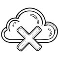 Hand Drawn Cloud and Cross Representing Failed Cloud Computing Process in Black and White Royalty Free Stock Photo