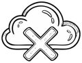 Hand Drawn Cloud and Cross Representing Failed Cloud Computing Process in Black and White Royalty Free Stock Photo