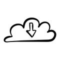 Hand drawn cloud download icon illustration in doodle style Royalty Free Stock Photo