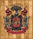 Coat of arms for liquor store on wooden background Royalty Free Stock Photo