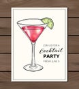 Hand drawn cocktail in martini glass with lime Royalty Free Stock Photo