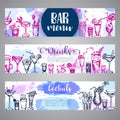 Hand drawn cocktails banners. Sketch of alcohol drink in different glass. Vector illustaration Royalty Free Stock Photo