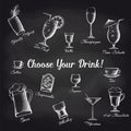 Hand drawn cocktails set on chalkboard Royalty Free Stock Photo