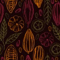 Hand drawn cocoa bean.Vector seamless pattern. Royalty Free Stock Photo