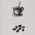 Hand drawn coffee and coffee bean isolated on background