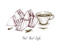 Hand Drawn of Coffee Cup with Club Sandwich Royalty Free Stock Photo