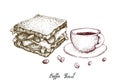 Hand Drawn of Coffee Cup with Grilled Sandwich Royalty Free Stock Photo