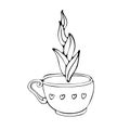 Hand drawn coffee Cup sketch and tea vector illustration. Black and white vector illustration drawn by line isolated on white Royalty Free Stock Photo